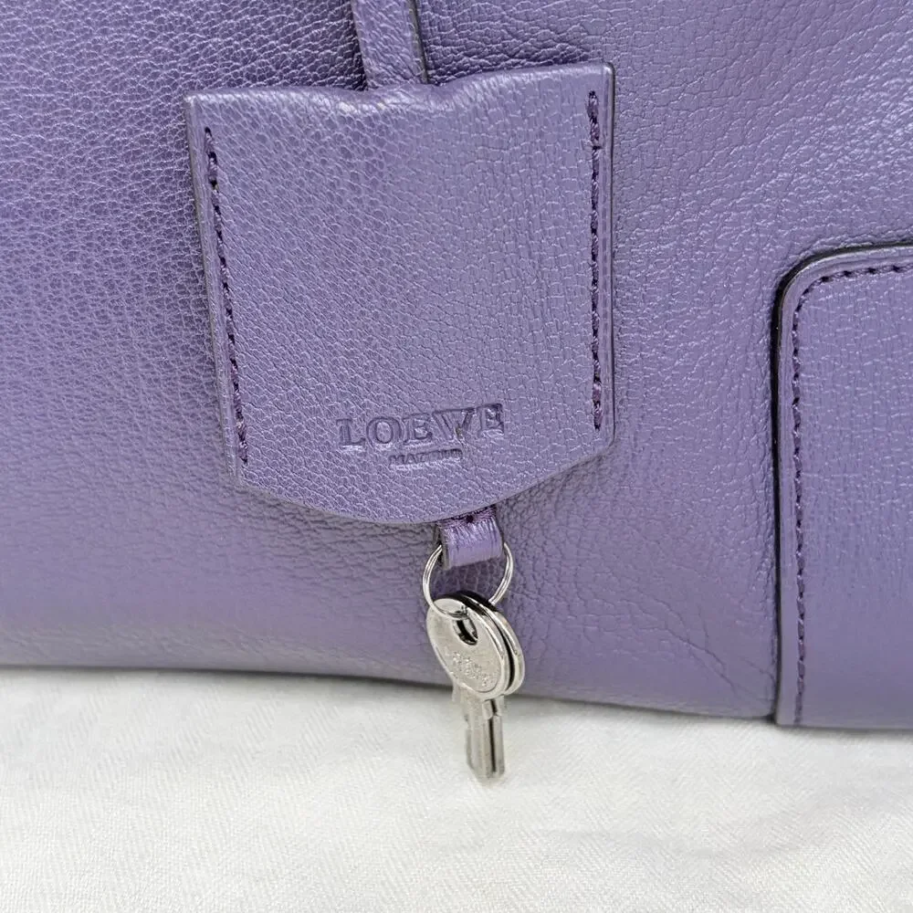 Loewe Amazona 36 Purple Leather Top Handle Bag Silver Hardware COA Dustbag Keys